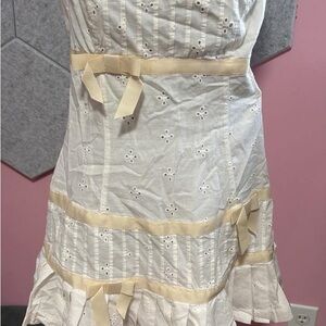 Kimchi Blue Cream Eyelet Mini Dress with Ribbon Trim